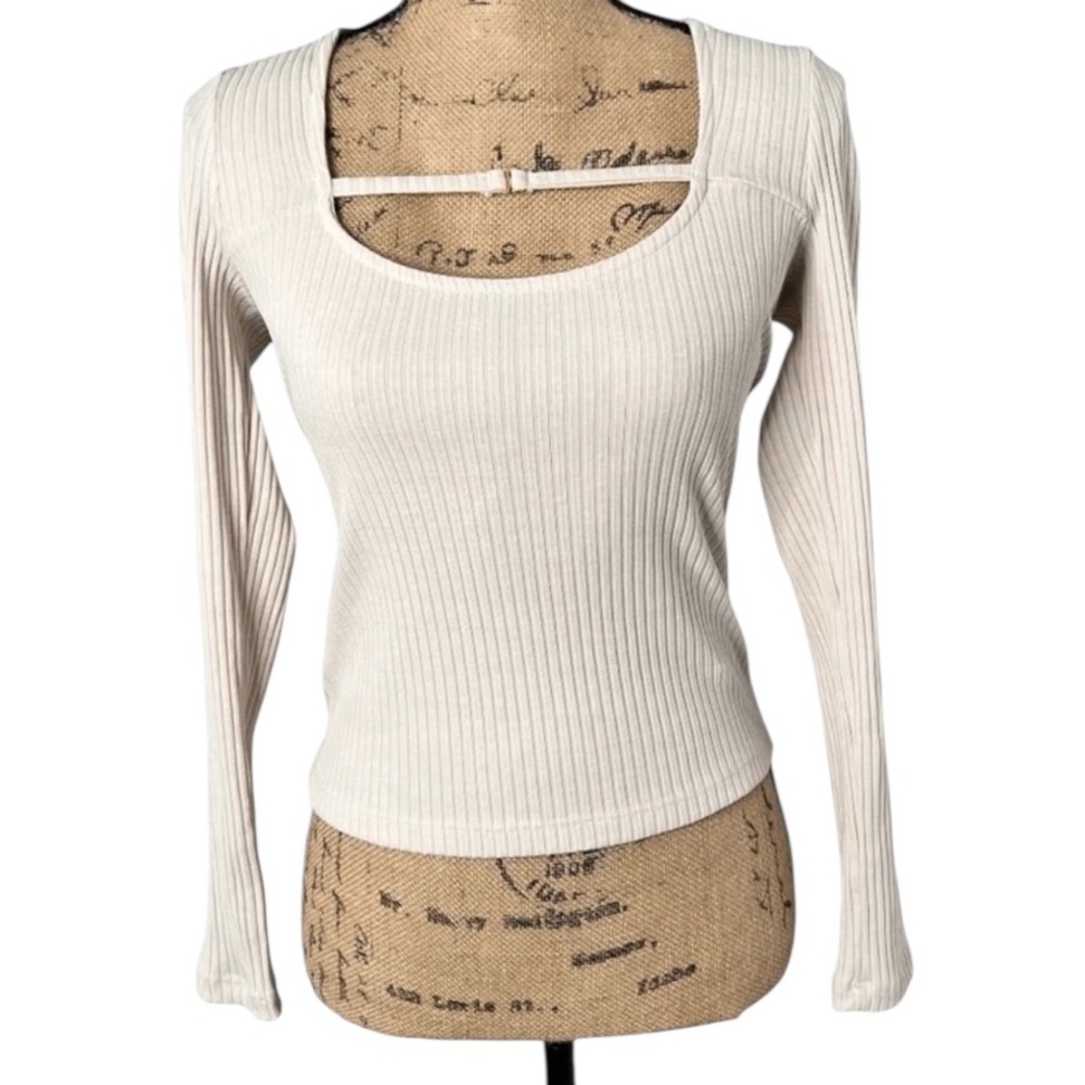 JONATHAN SIMKHAI Square Neckline Long Sleeve ribbed Top